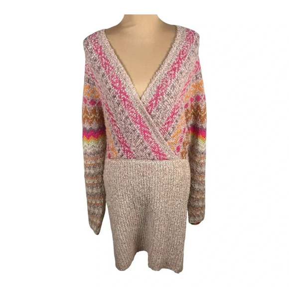Free People Forever Fair Isle Sweater Dress in Strawberry Combo Size Medium - Picture 5 of 16